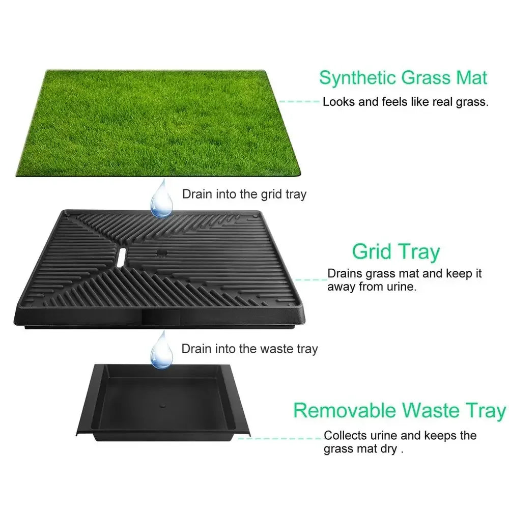 Pet Toilet Litter Box Pad Potty  3 Layer Training Synthetic Grass Mesh Tray for Dogs Indoor Outdoor Use
